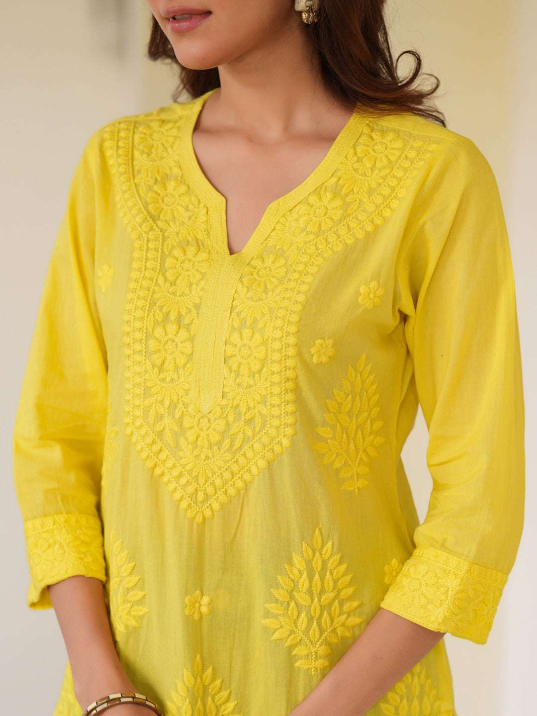 Zara Lime Yellow Ombre Chikankari Stylish Kurti for Women Sajnaa