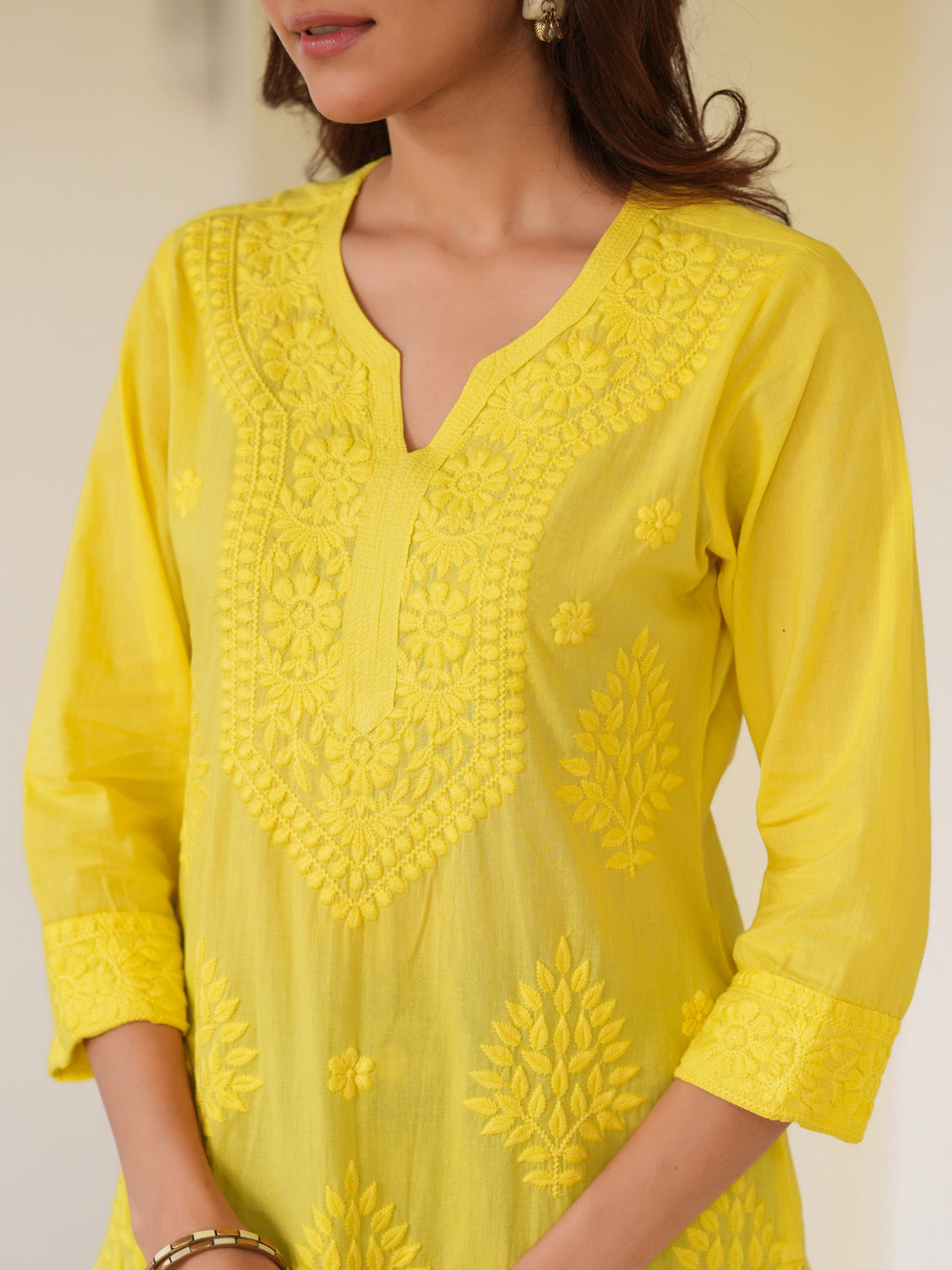Zara Lime Yellow Ombre Chikankari Stylish Kurti for Women