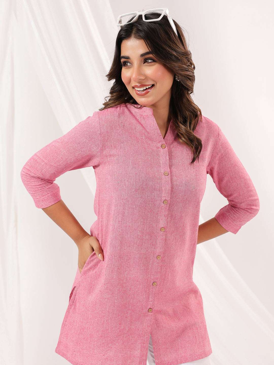 Pink Cotton Short A-Line Stylish Kurti for Women Sajnaa