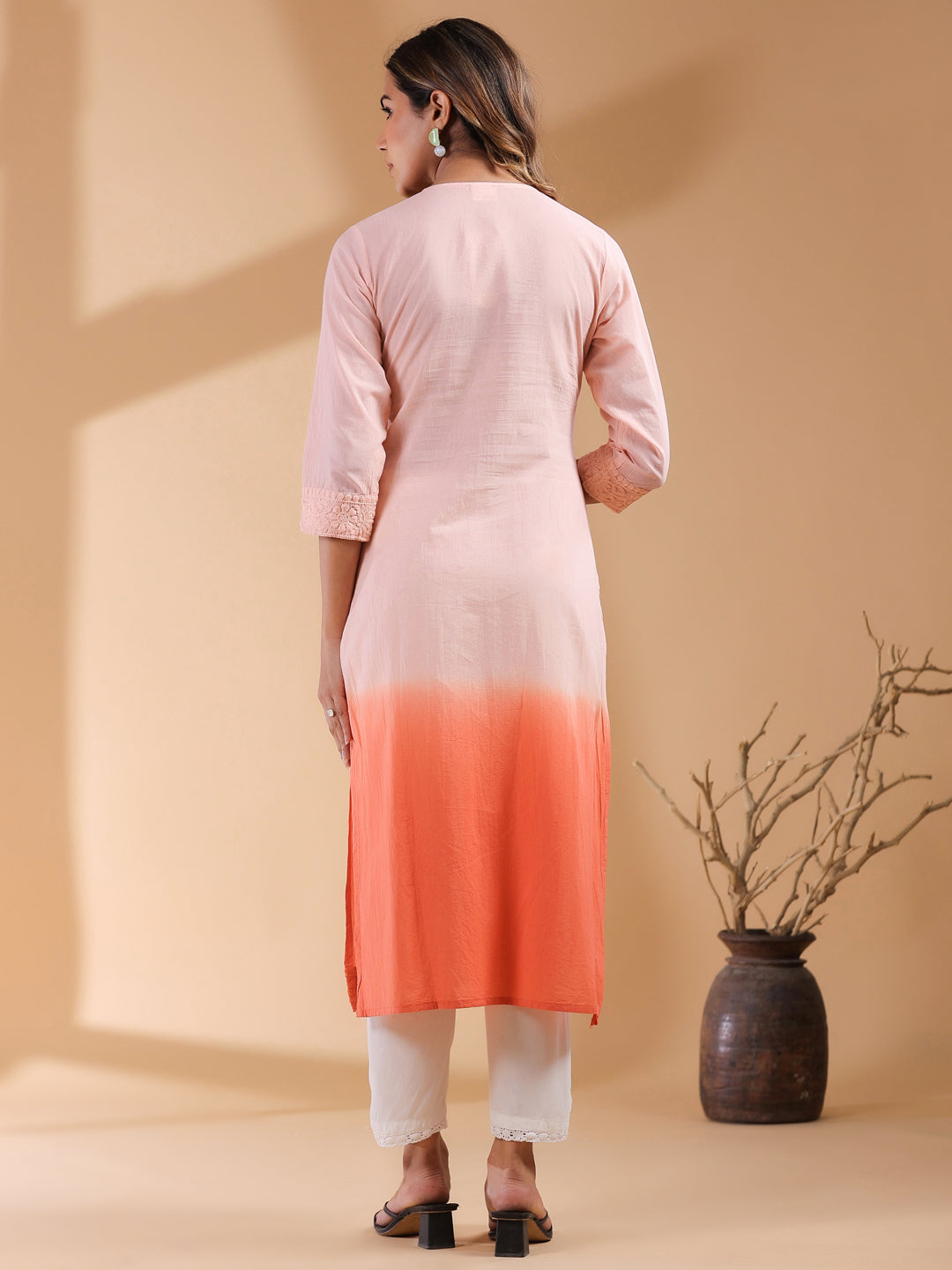 Lyra Peach Ombre Chikankari Stylish Kurti for Women