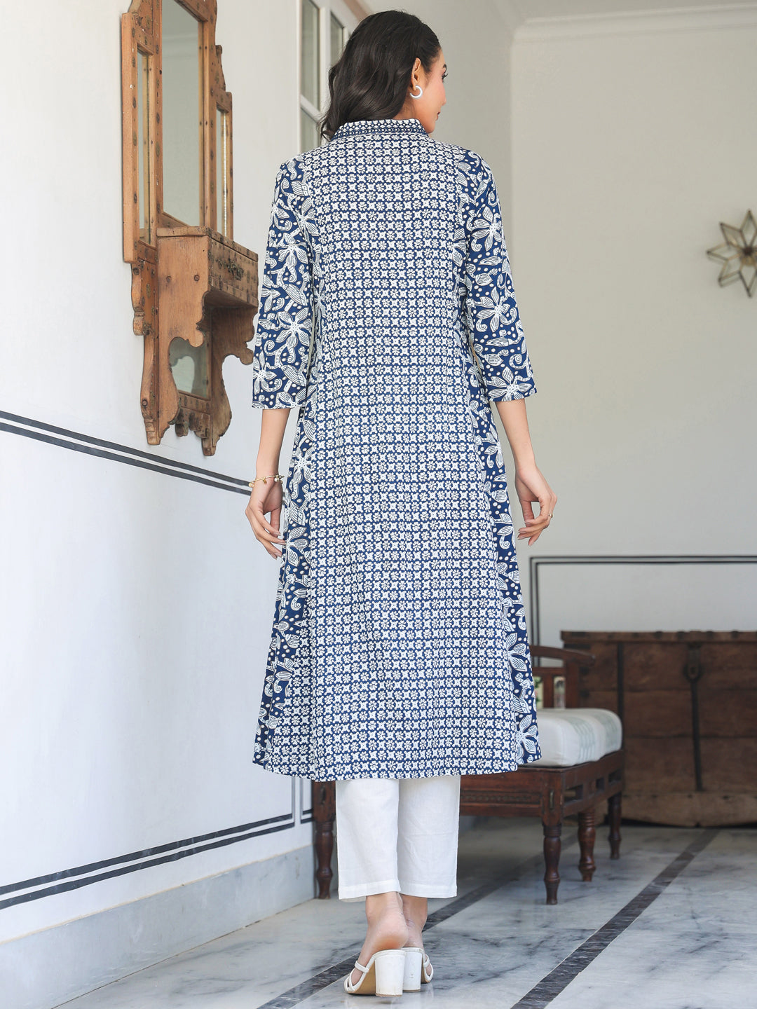 Kavisha Indigo Floral Cotton Kurti for Women