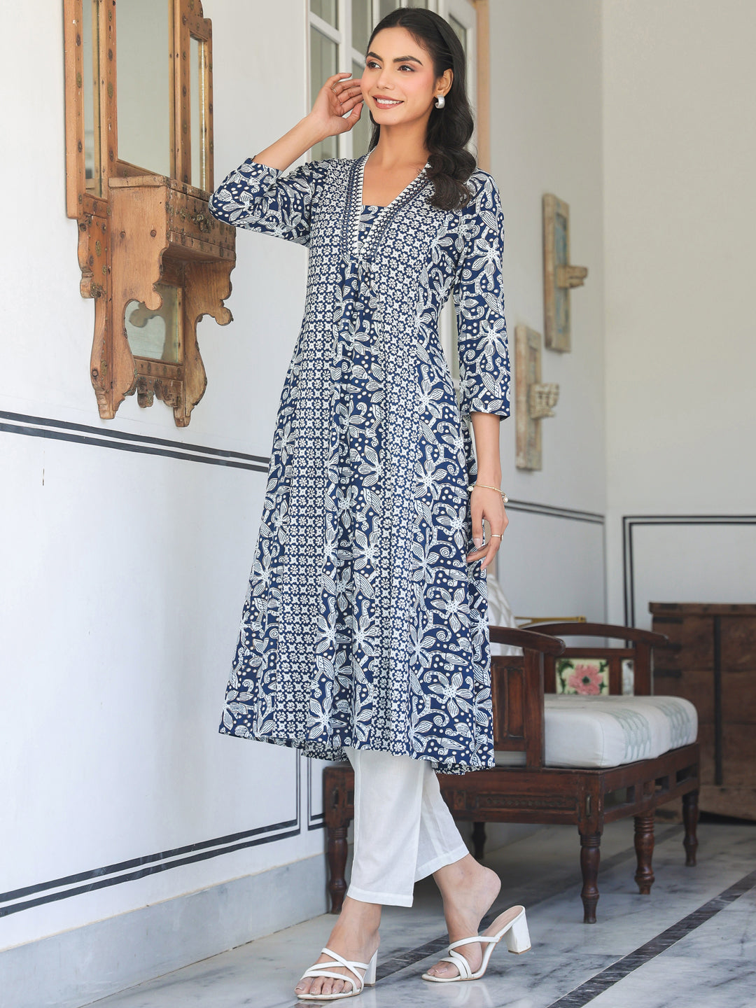 Kavisha Indigo Floral Cotton Kurti for Women