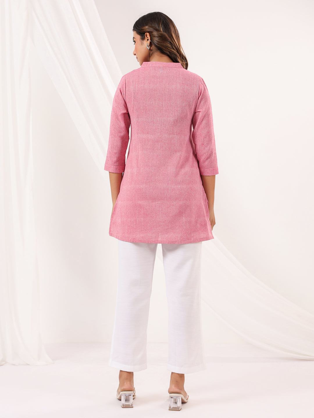 Pink Cotton Short A-Line Stylish Kurti for Women