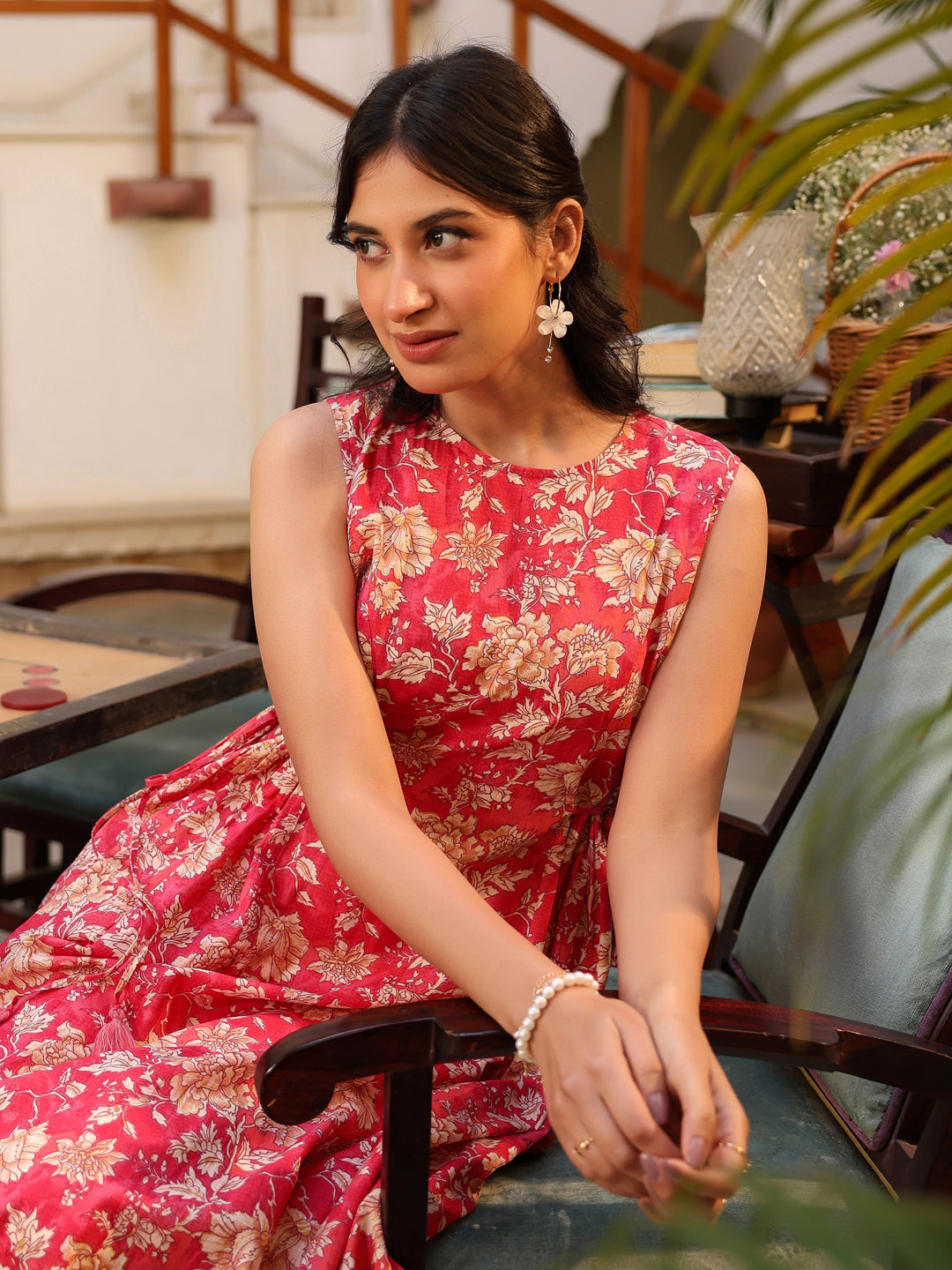 Charvi Pink Floral Cotton Stylish Kurti for Women