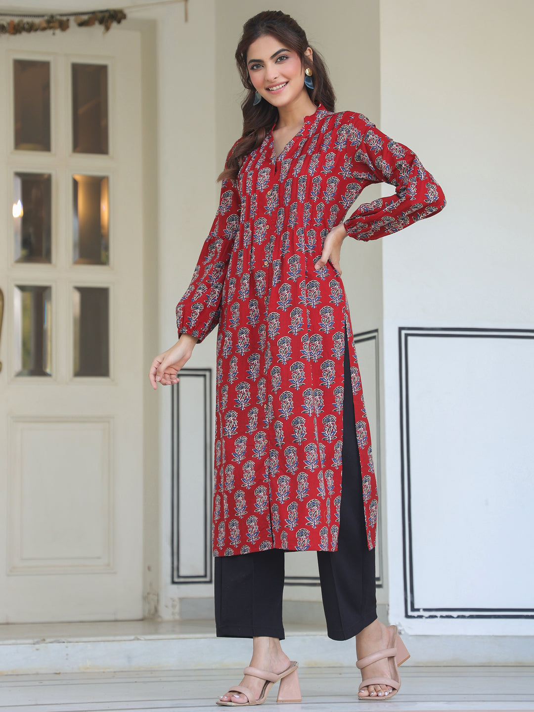 Ruby Floral Cotton Flared Stylish Kurti for Women