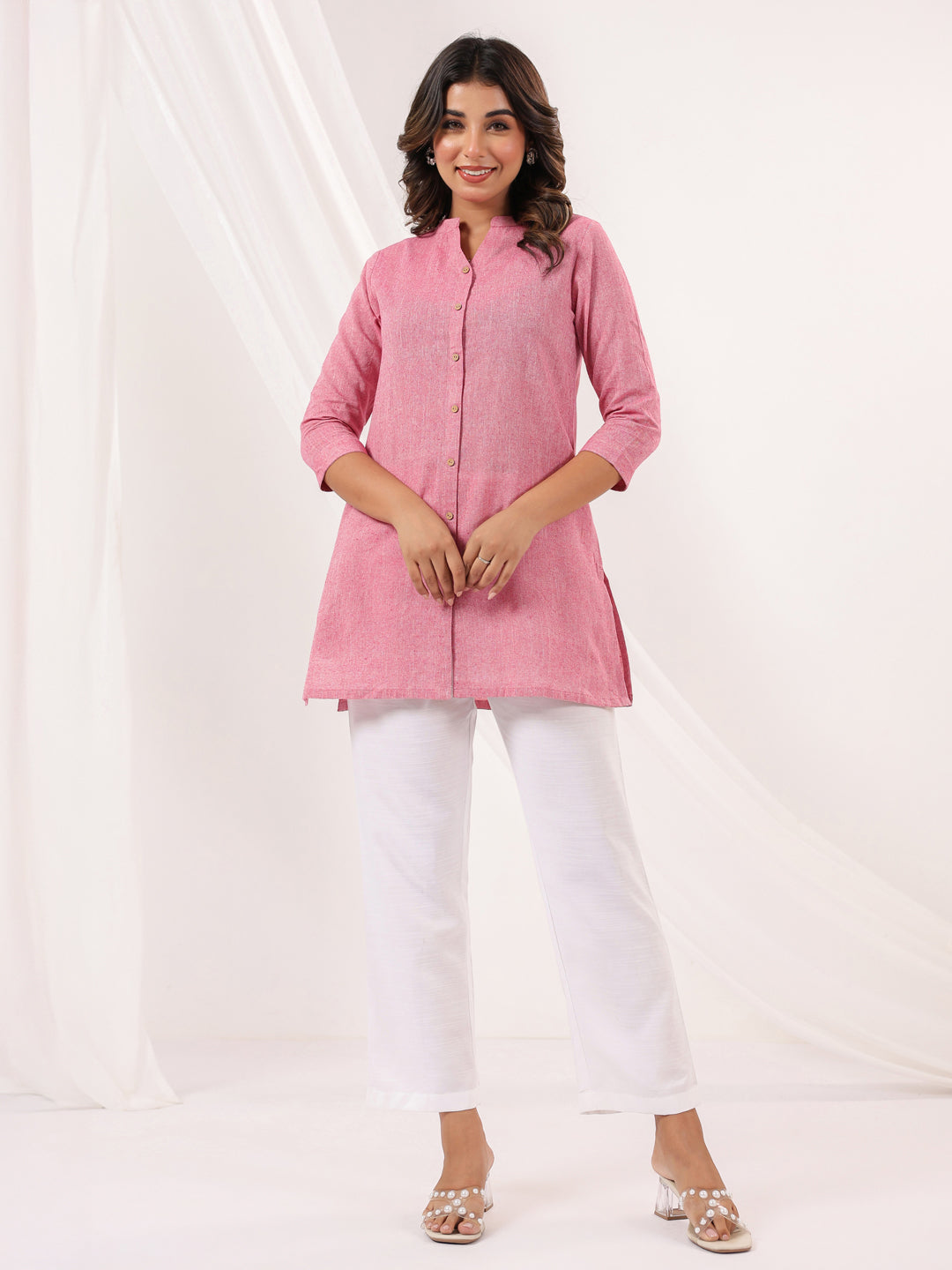 Pink Cotton Short A-Line Stylish Kurti for Women