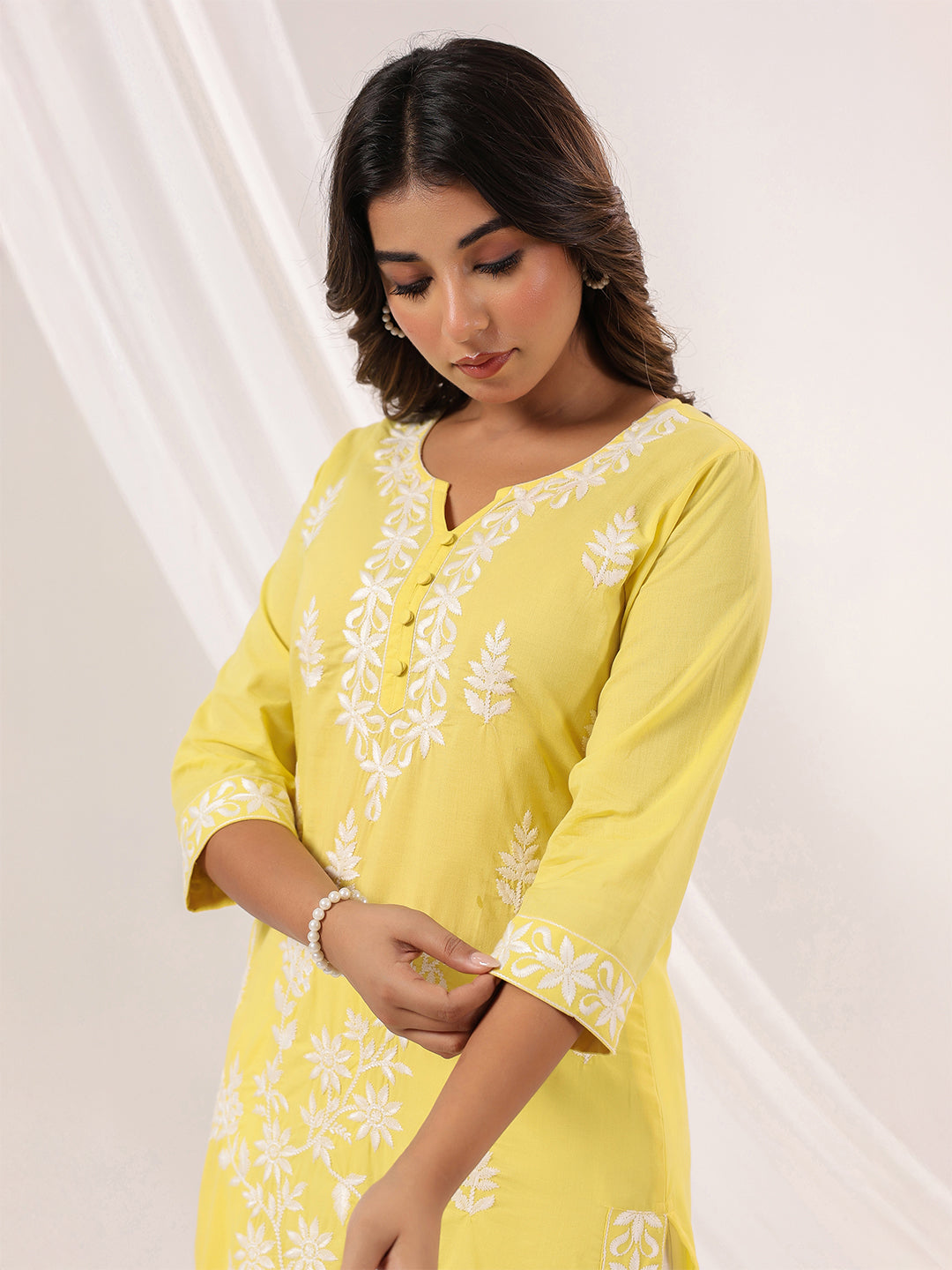 Kavisha Yellow Cotton Chikankari Stylish Kurti for Women
