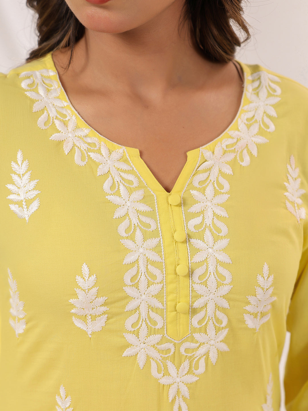 Kavisha Yellow Cotton Chikankari Stylish Kurti for Women