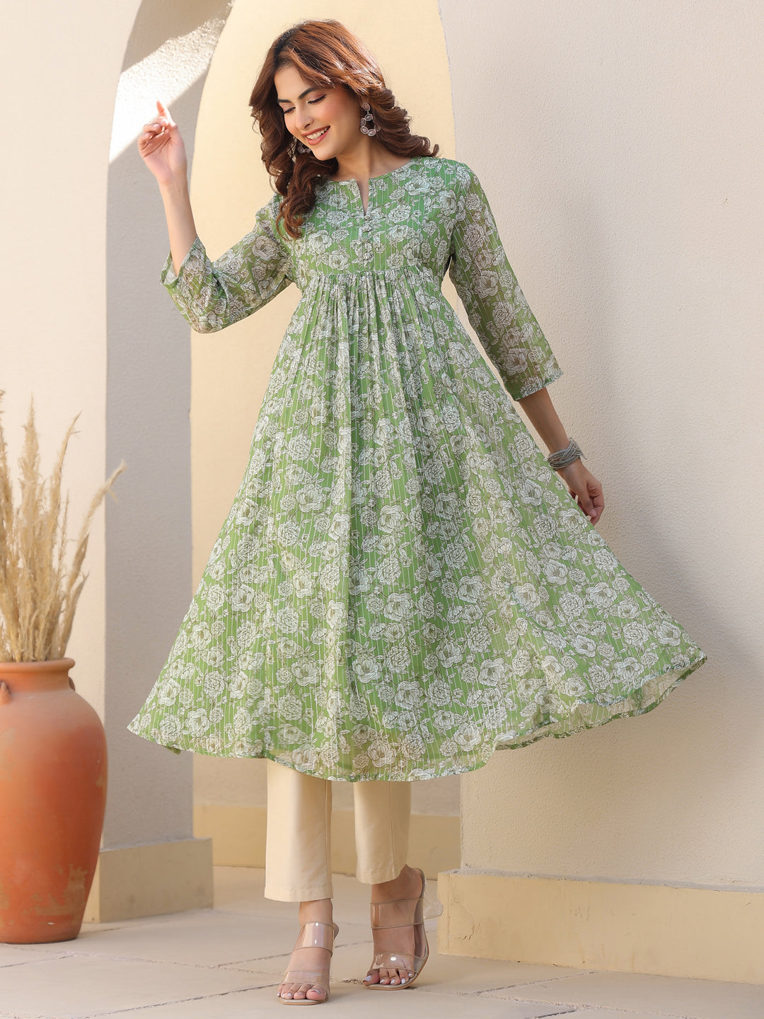 Myra Sage Chiffon Kurti for Women
