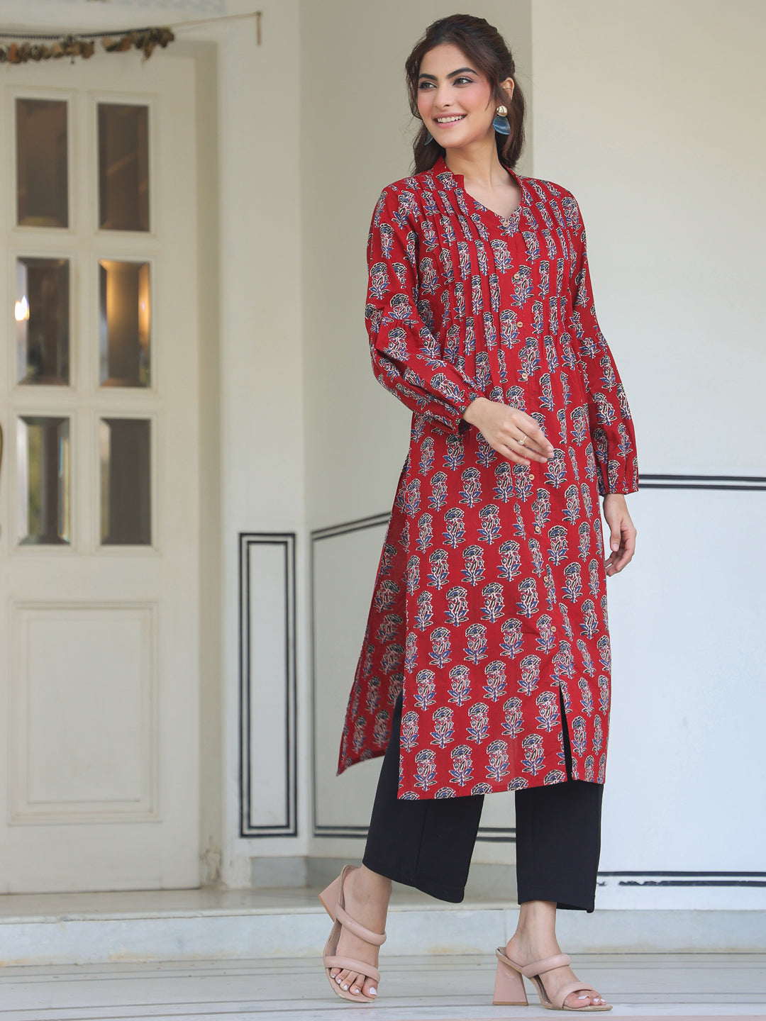 Ruby Floral Cotton Flared Stylish Kurti for Women