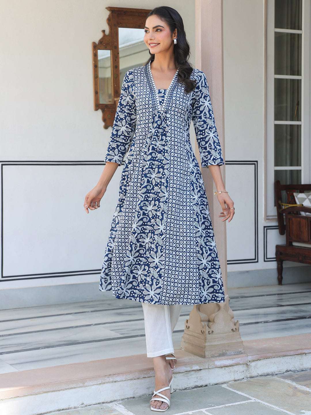Kavisha Indigo Floral Cotton Kurti for Women My Store