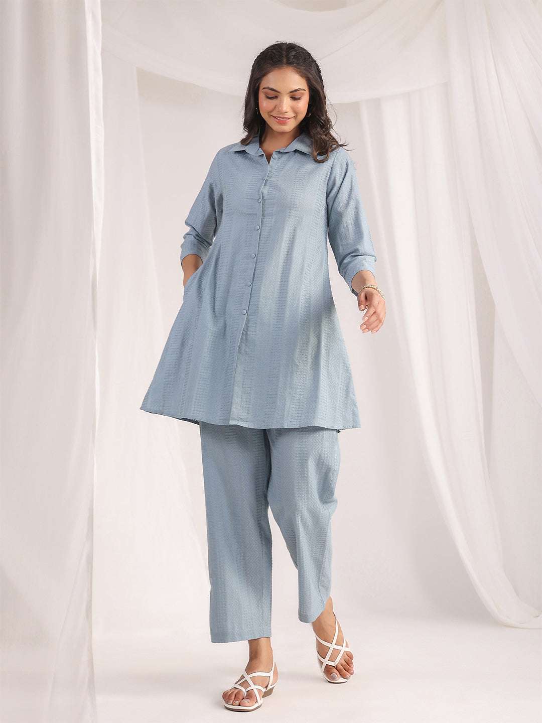 Relaxed fit light blue co-ord set for women – work-from-home outfit