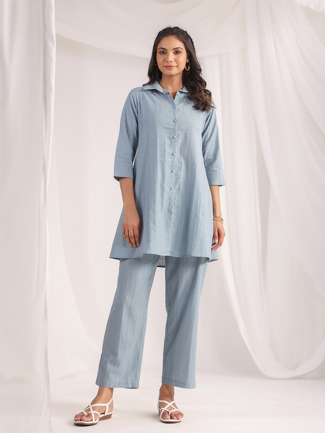 Lightweight cotton jacquard co-ord set for women – brunch or casual outing