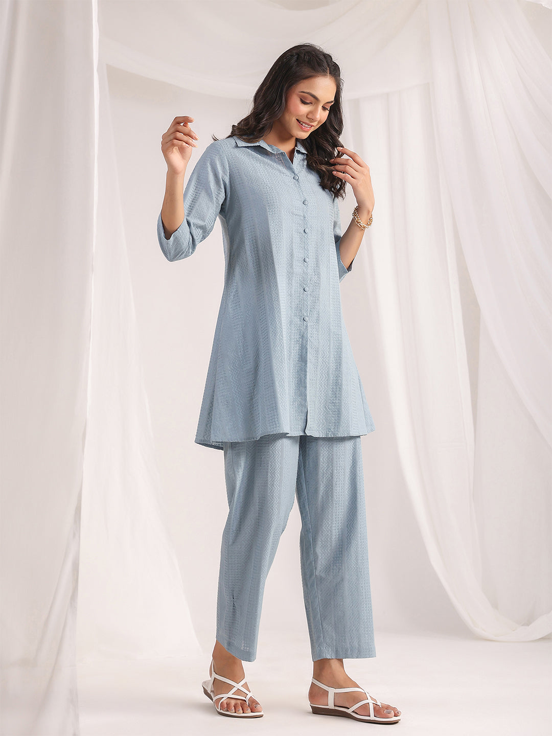 Straight-fit pants with semi-elasticated waist – co-ord set for women