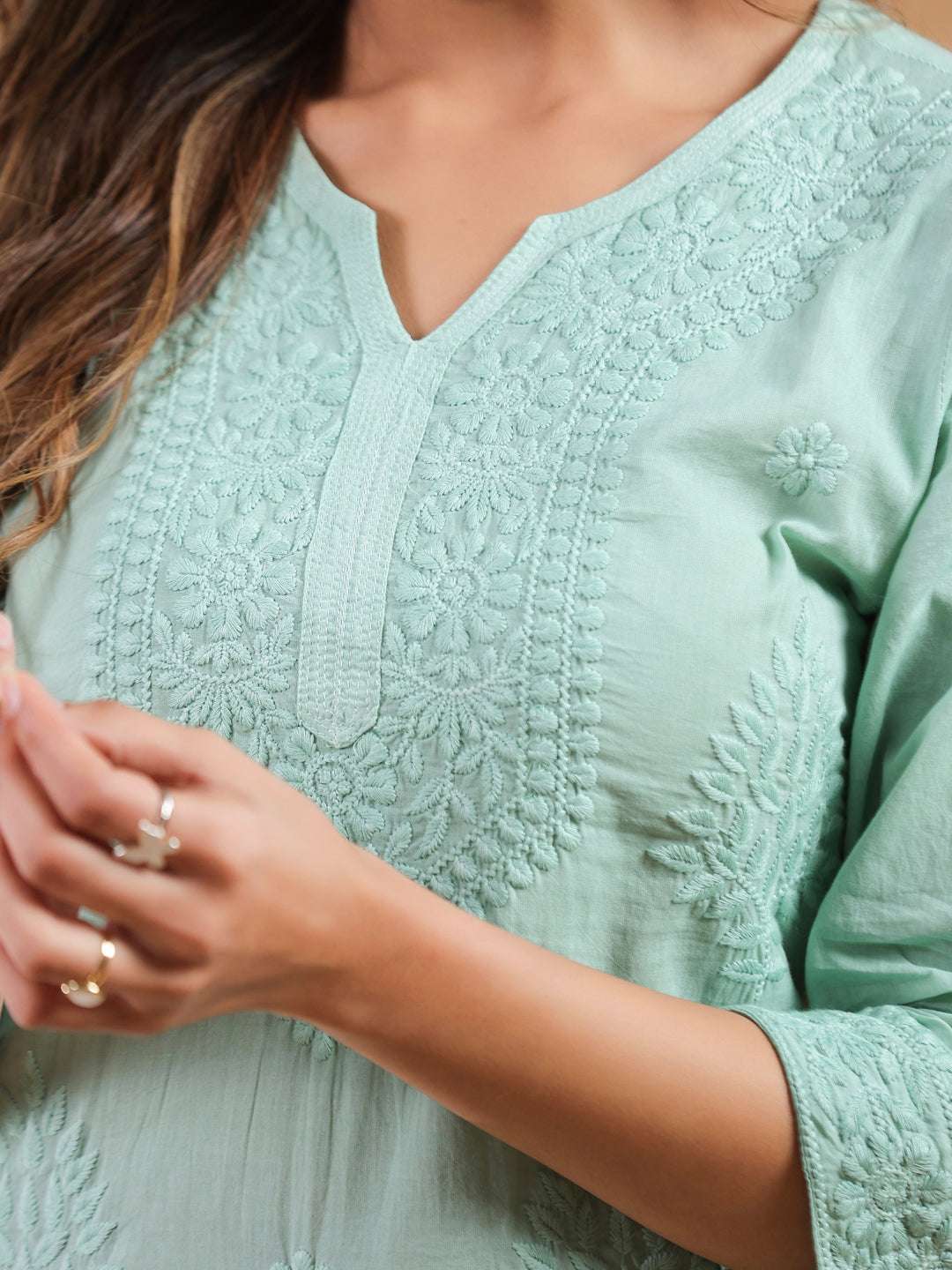 Diya Mint Ombre Chikankari Cotton Stylish Kurti for Women My Store