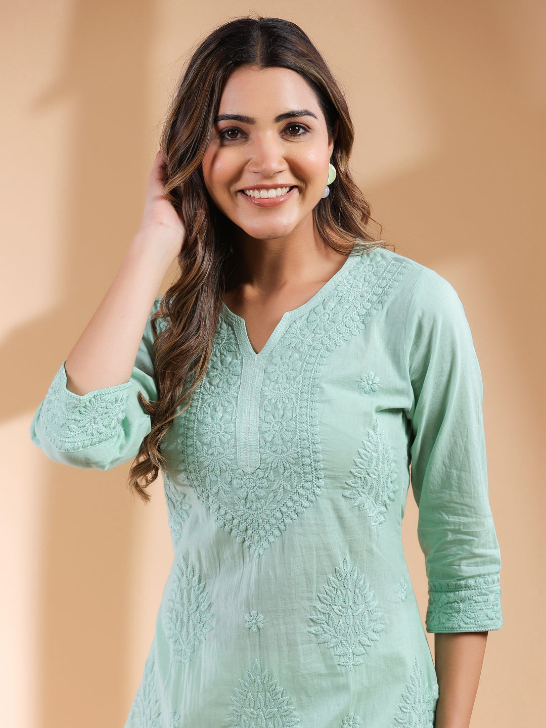 Diya Mint Ombre Chikankari Cotton Stylish Kurti for Women