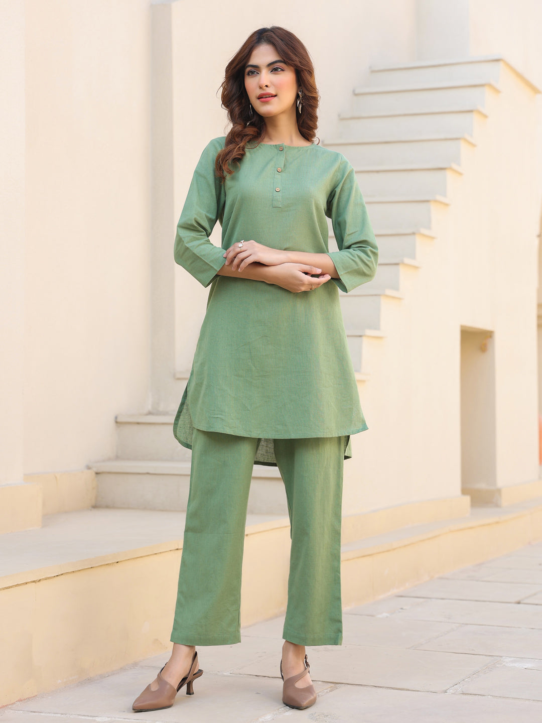 Olive green co-ord set – breathable cotton outfit