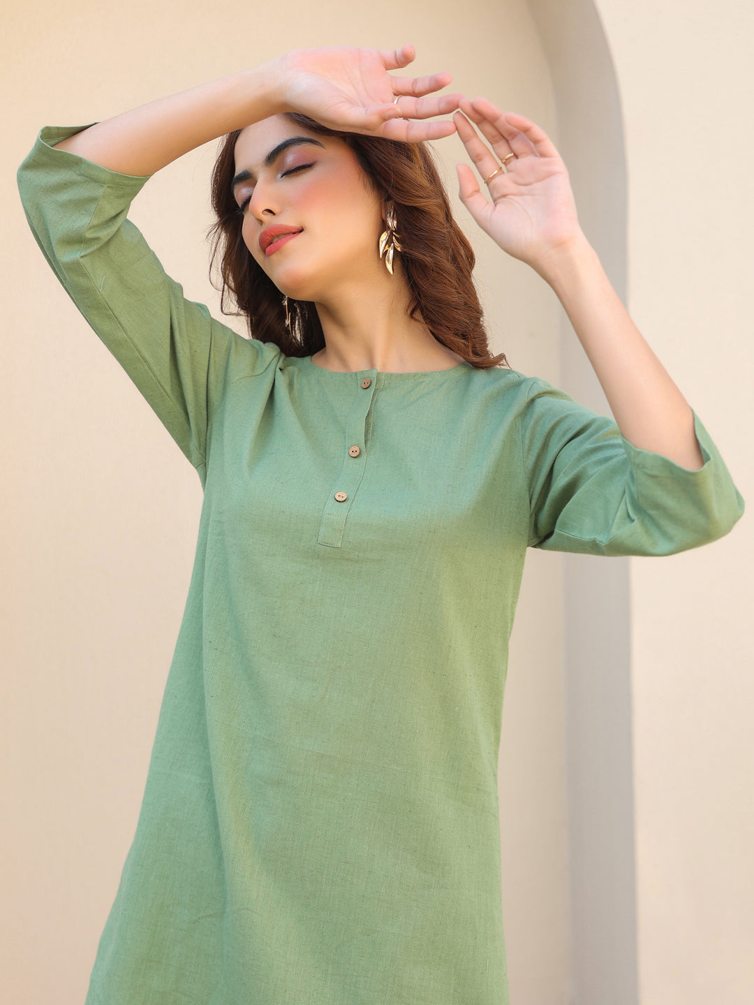 Green flex cotton co-ord set – relaxed daily style