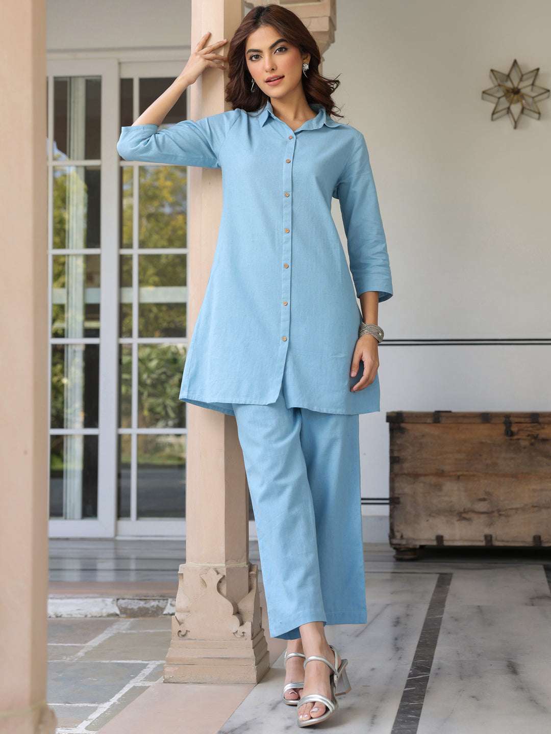 Lightweight powder blue co-ord set for women – brunch or casual outings