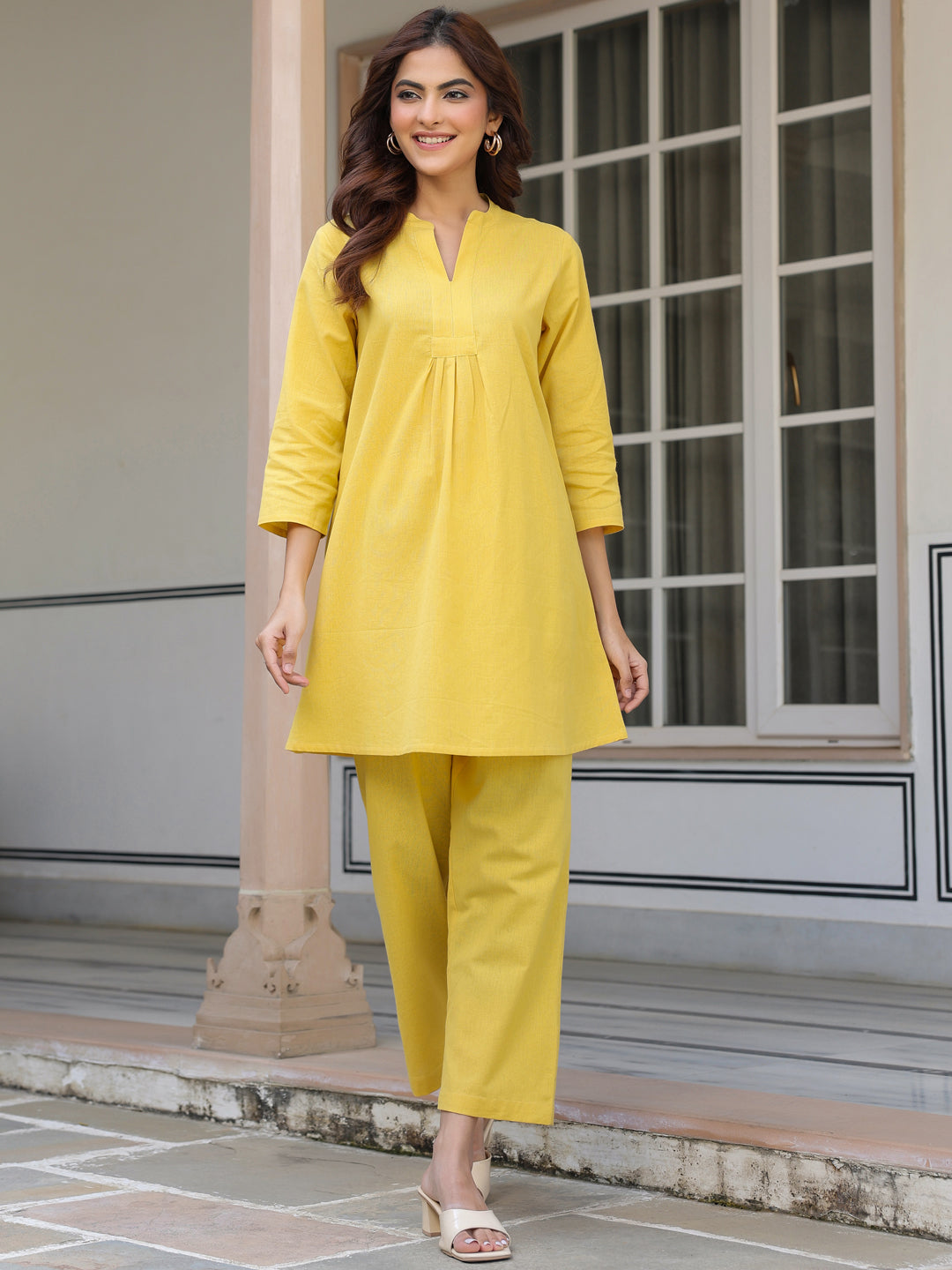 Yellow A-line kurta co-ord set – relaxed and flattering fit