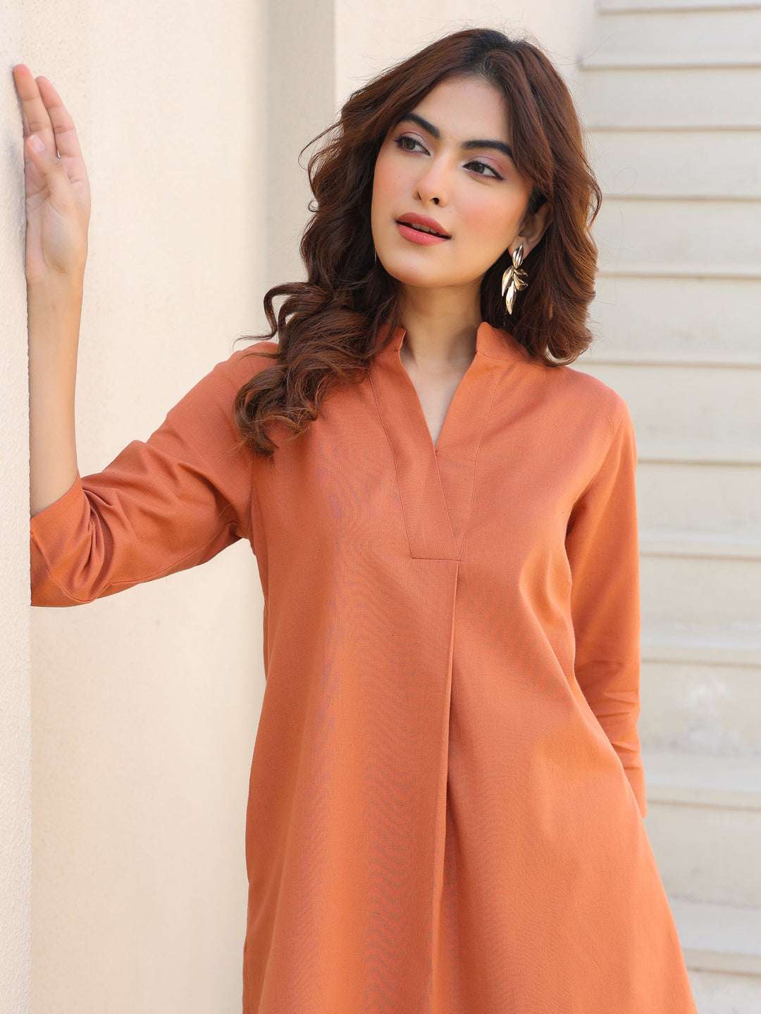 A-line band collar co-ord set for women – everyday outfit