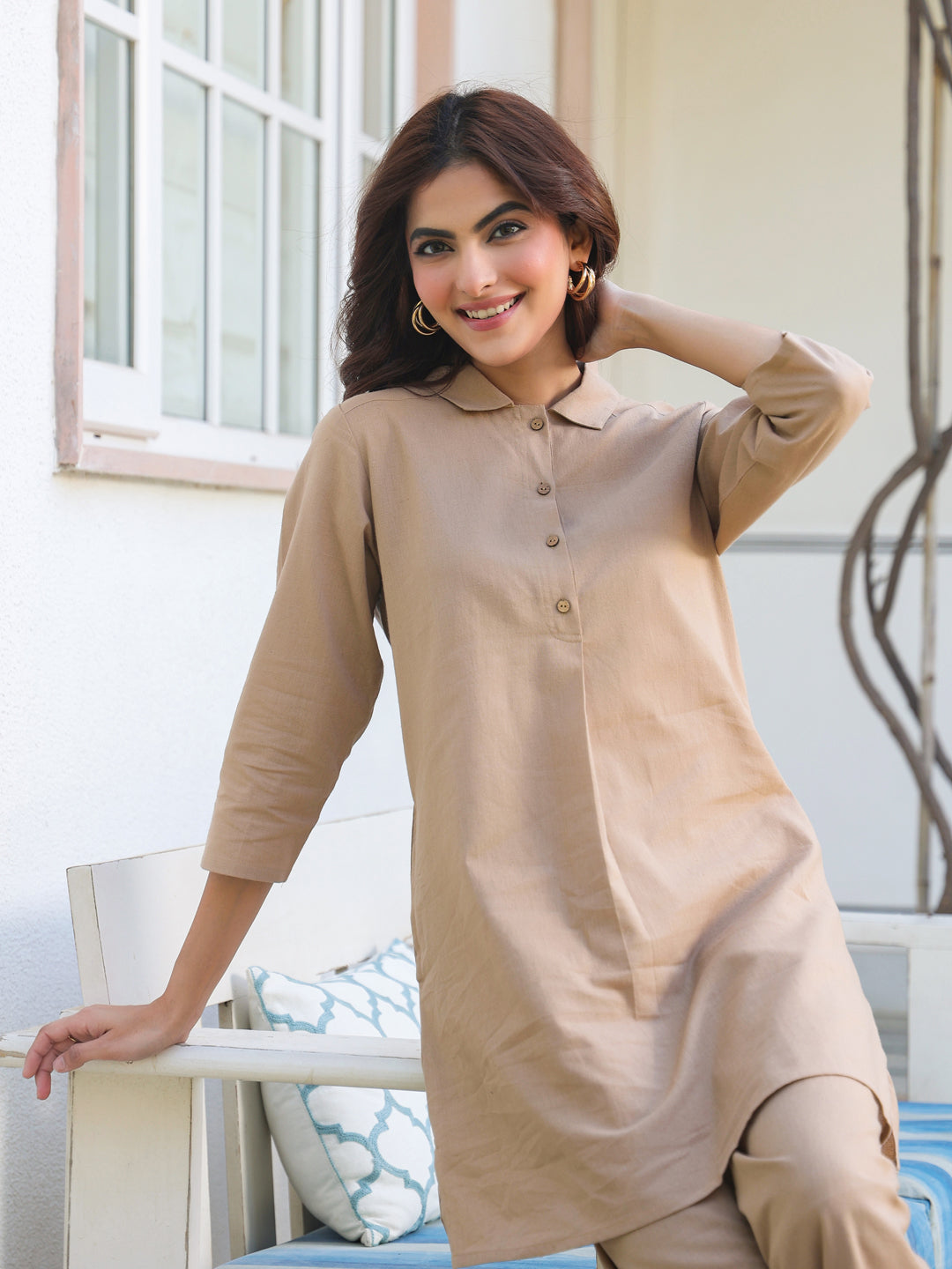 Minimalist shirt-style co-ord set for women – summer comfort