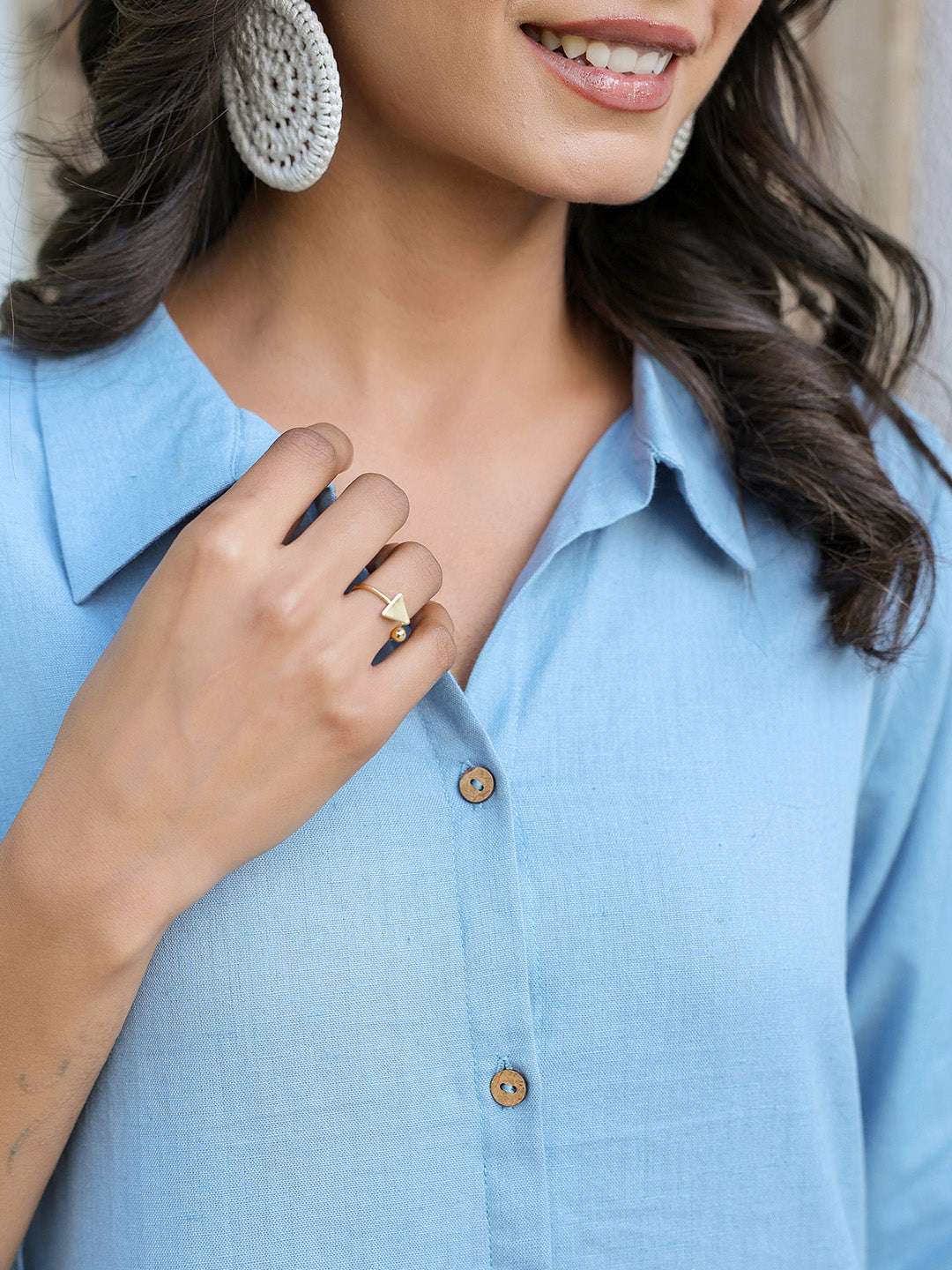 Light Blue Cotton A-Line Dress for Women My Store