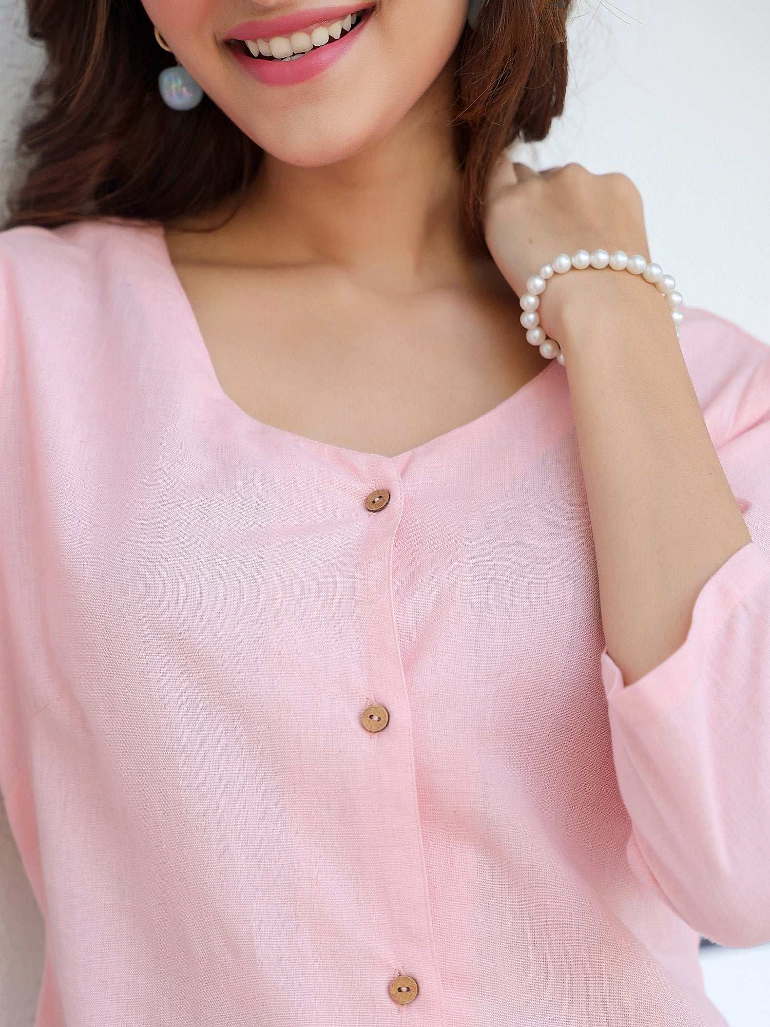 BlushEase Soft Pink Cotton Solid A-Line Dress for Women My Store