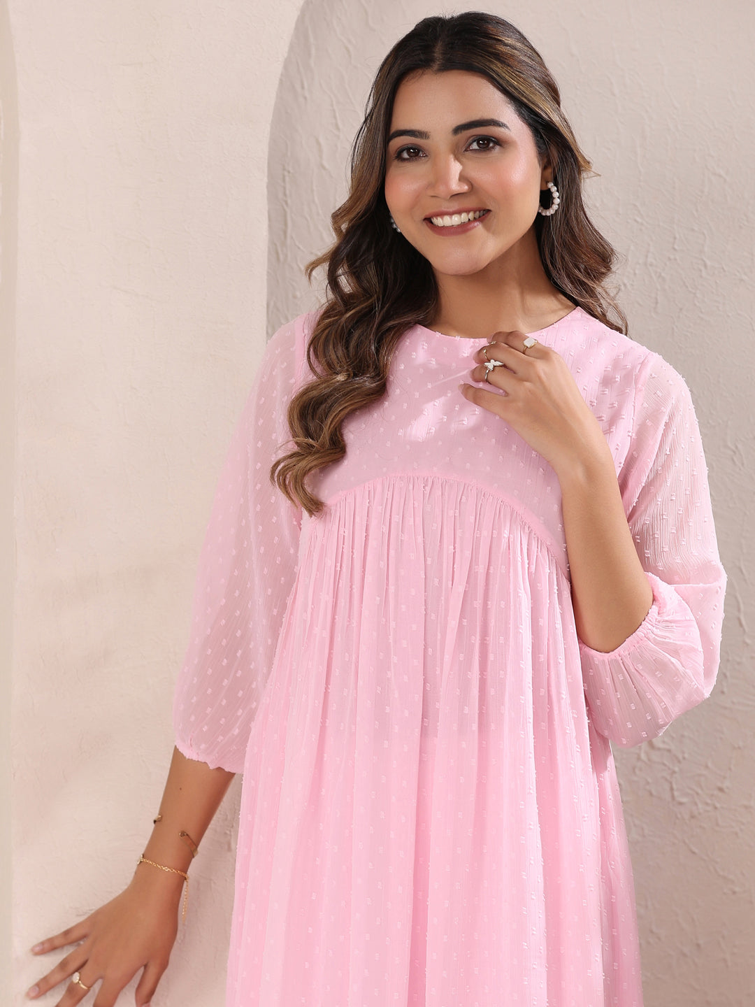 Myra Pink Dobby Chiffon Alia Cut Stylish Kurti for Women
