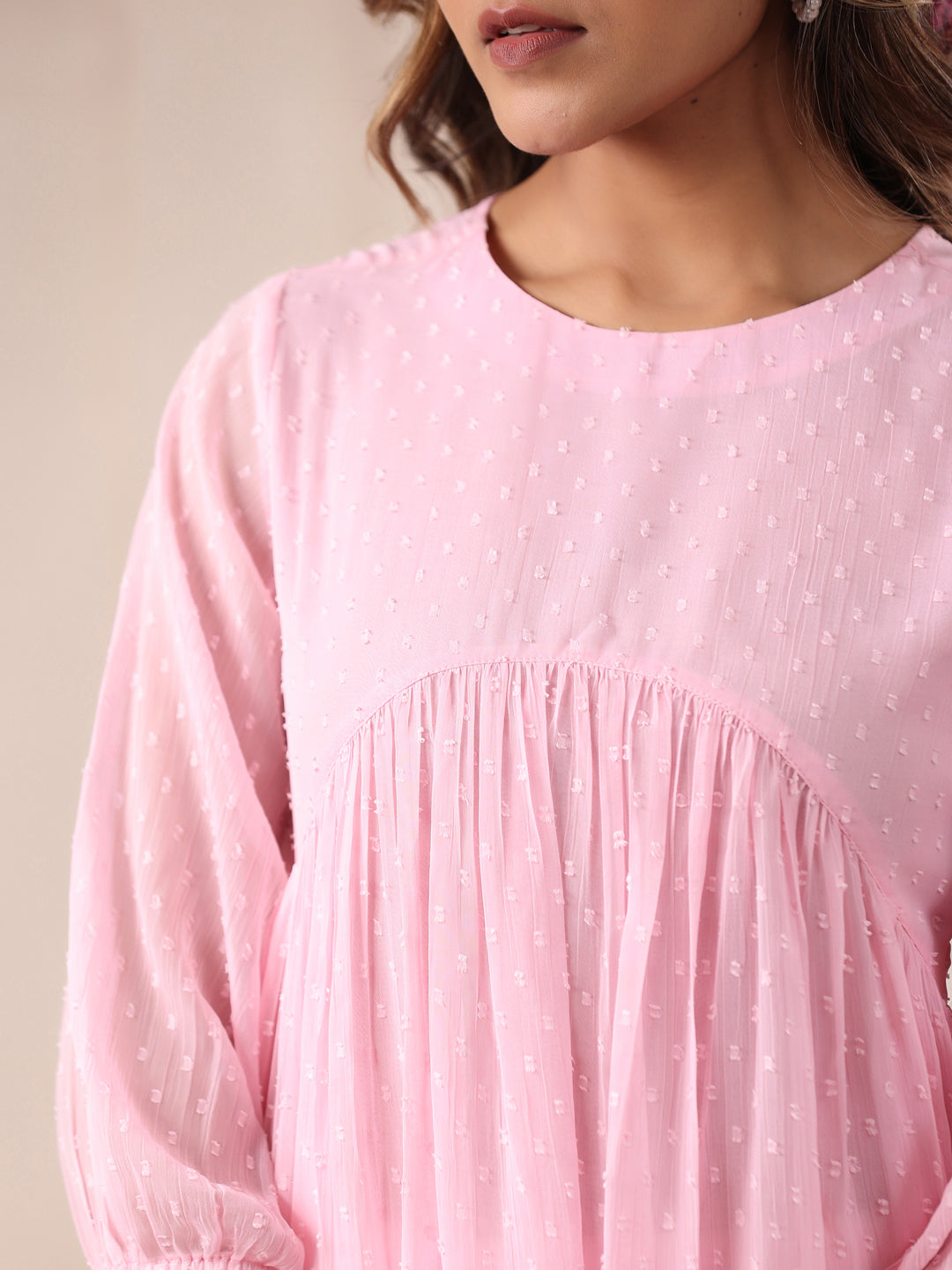 Myra Pink Dobby Chiffon Alia Cut Stylish Kurti for Women