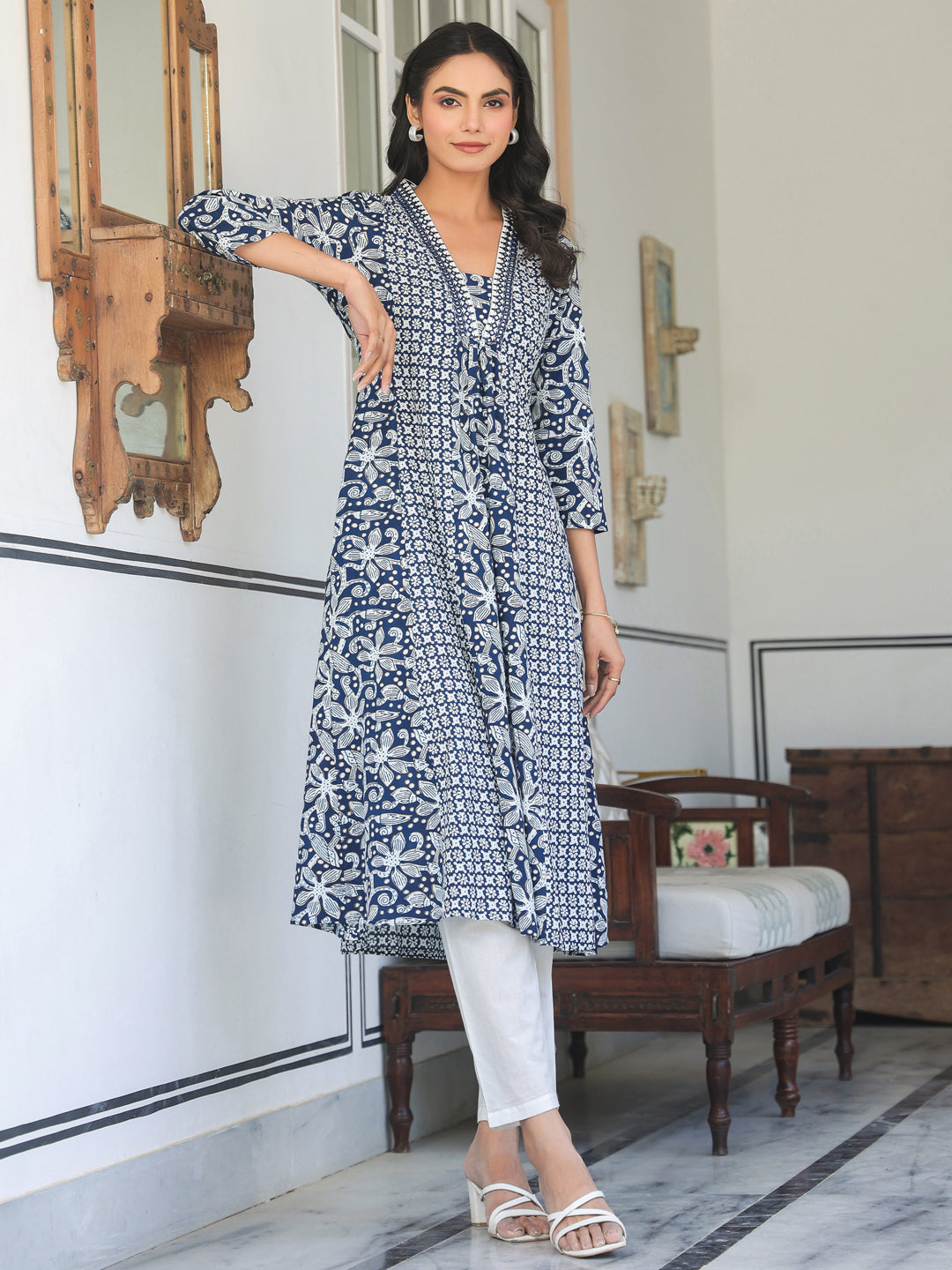 Kavisha Indigo Floral Cotton Kurti for Women
