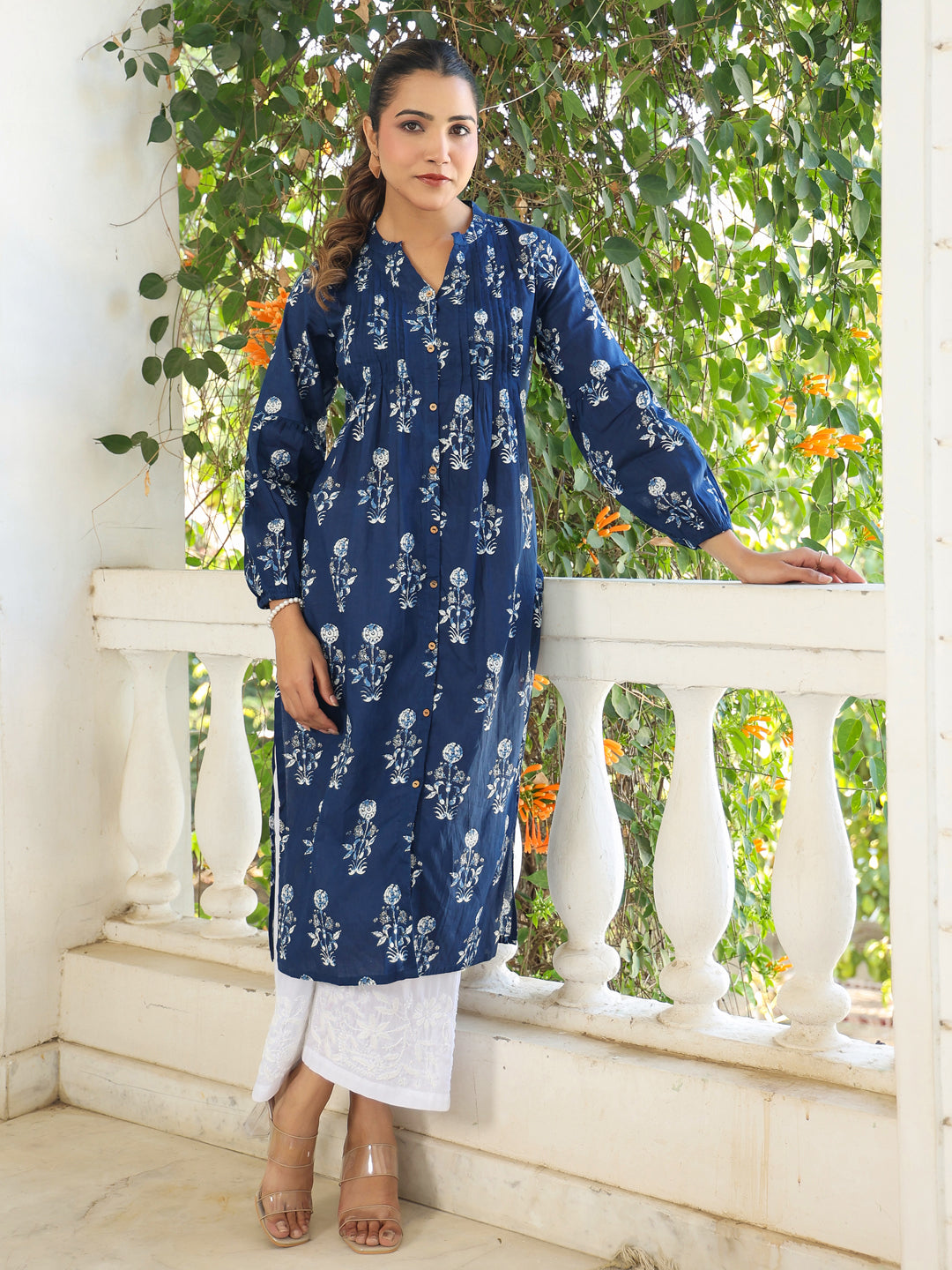 Myra Indigo Floral Cotton Kurti for Women