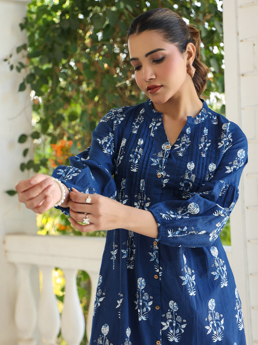 Myra Indigo Floral Cotton Kurti for Women