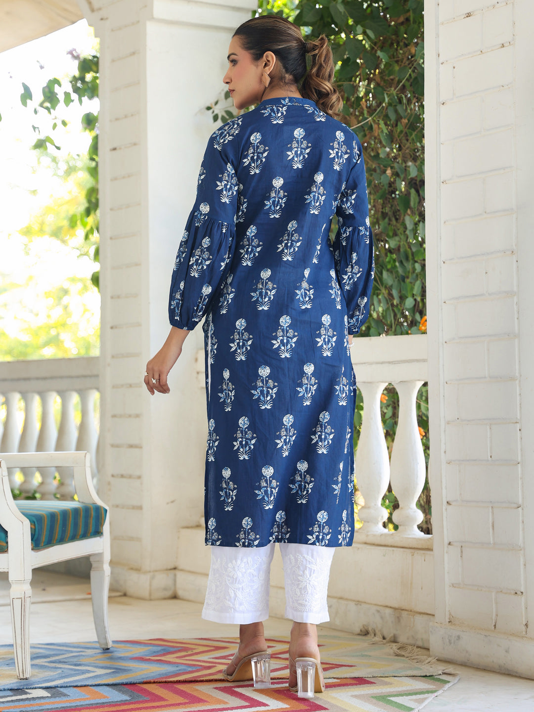 Myra Indigo Floral Cotton Kurti for Women