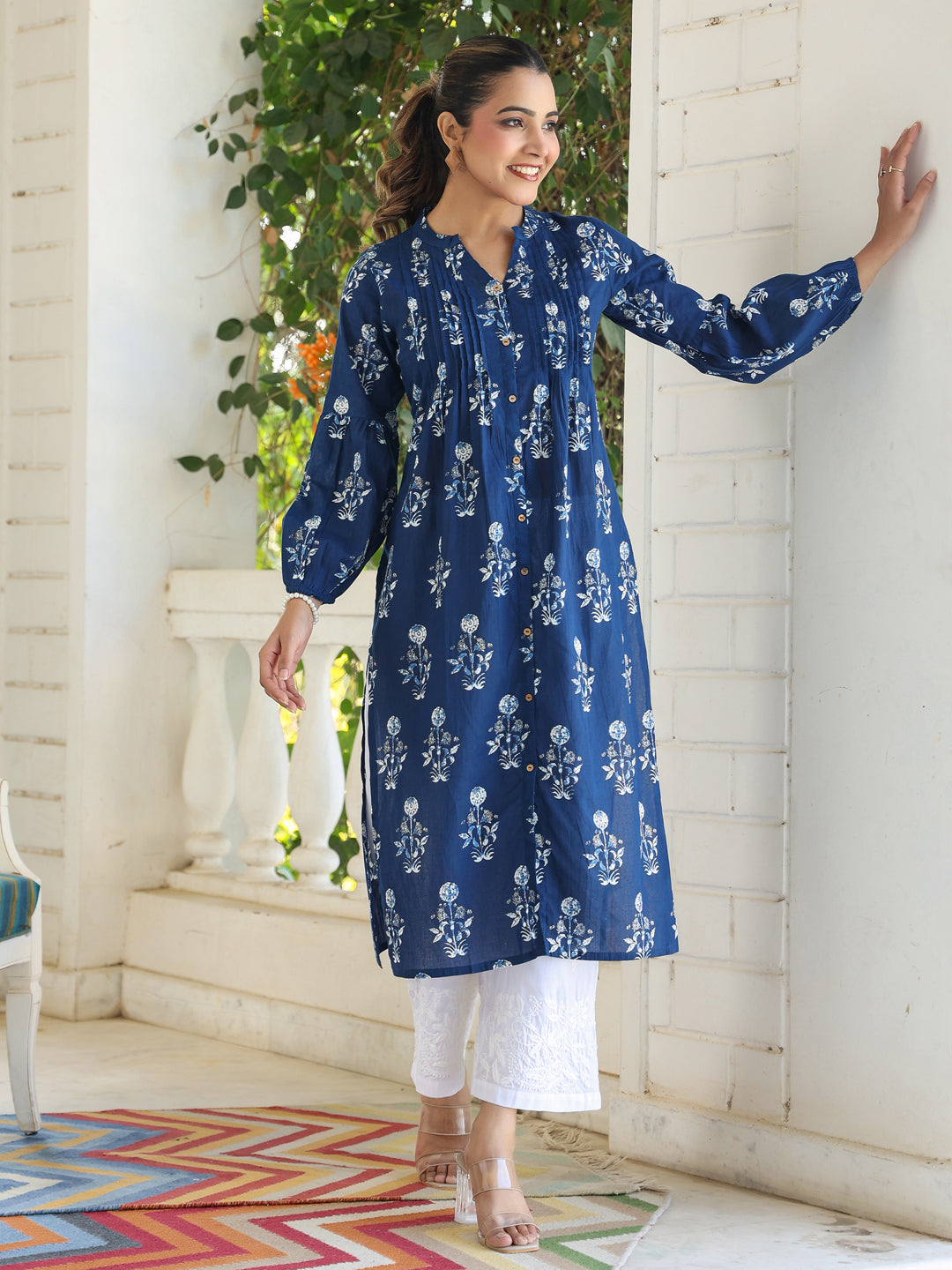 Myra Indigo Floral Cotton Kurti for Women