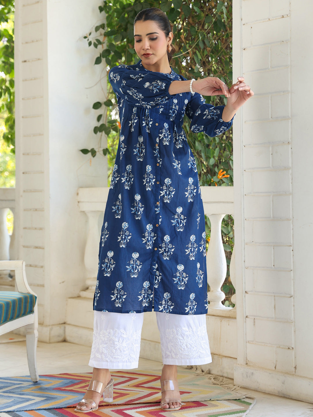 Myra Indigo Floral Cotton Kurti for Women