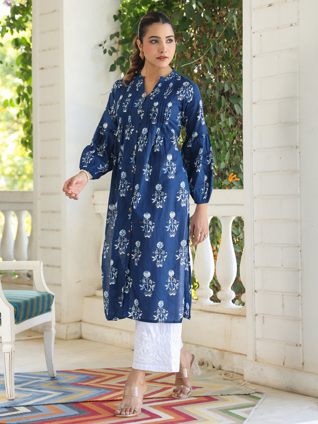 Myra Indigo Floral Cotton Kurti for Women