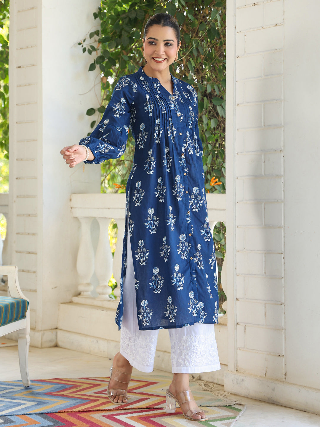 Myra Indigo Floral Cotton Kurti for Women