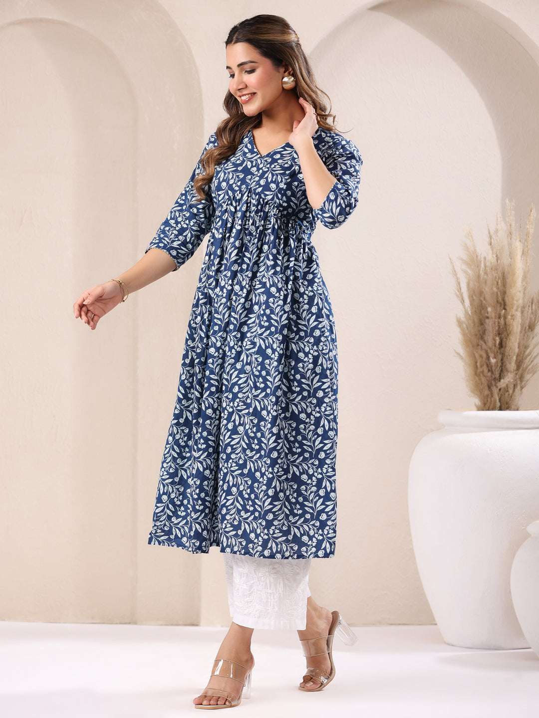 Kavisha Blue Cotton Floral Kurti My Store