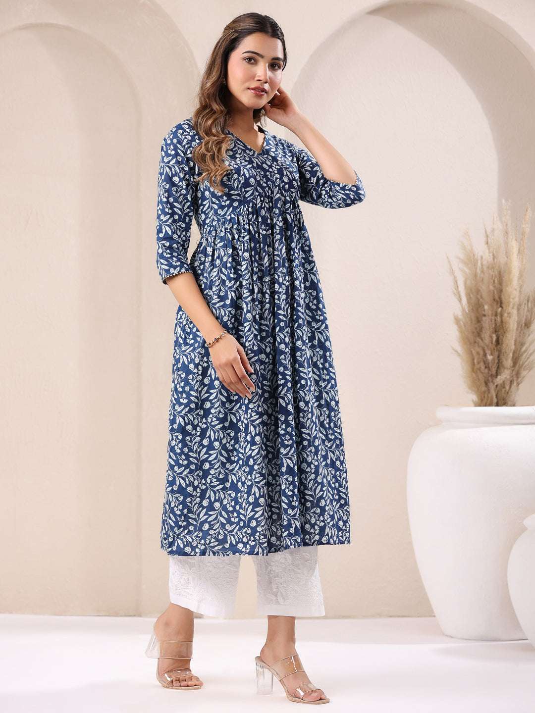 Kavisha Blue Cotton Floral Kurti My Store