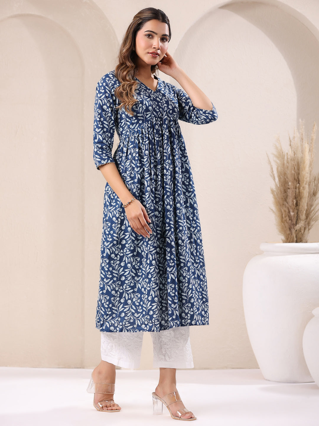 Kavisha Blue Cotton Floral Kurti
