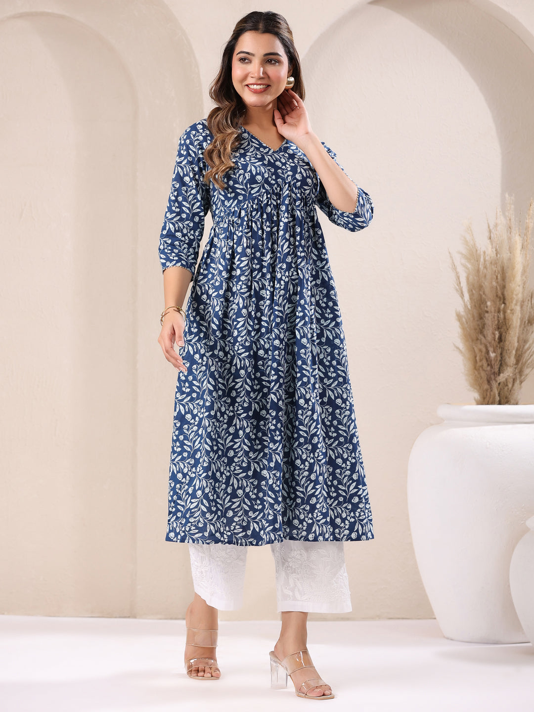 Kavisha Blue Cotton Floral Kurti