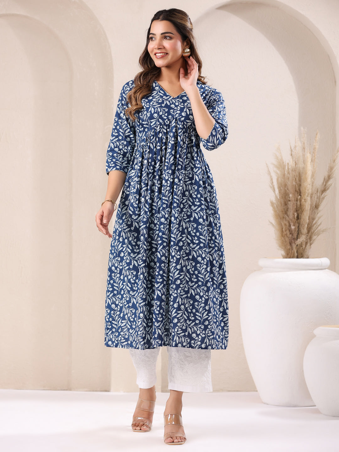 Kavisha Blue Cotton Floral Kurti