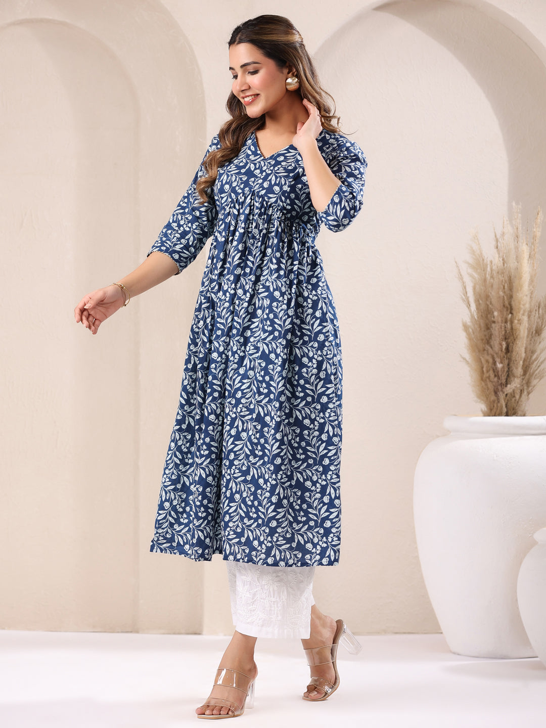 Kavisha Blue Cotton Floral Kurti