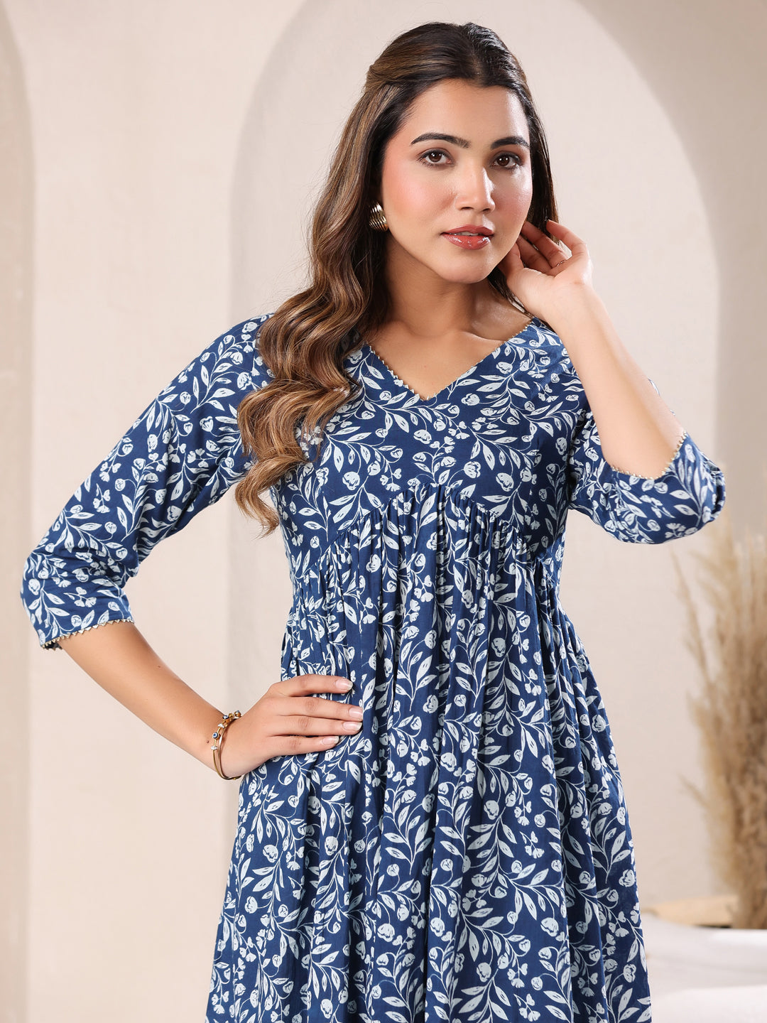 Kavisha Blue Cotton Floral Kurti