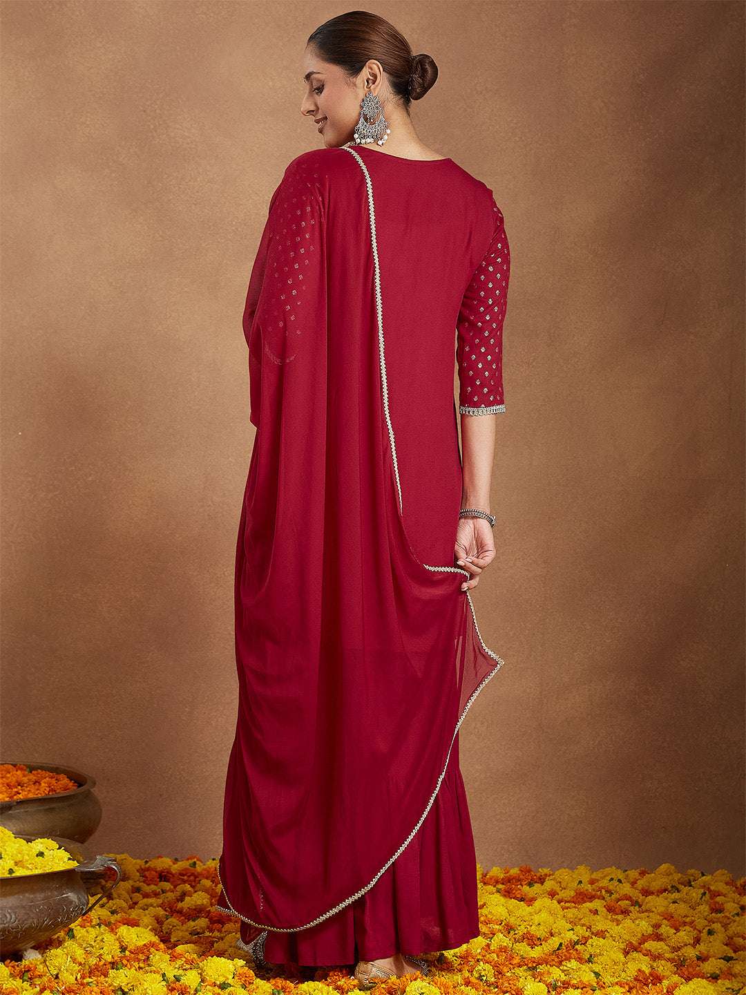 Maroon Rayon Sharara Set Sajnaa