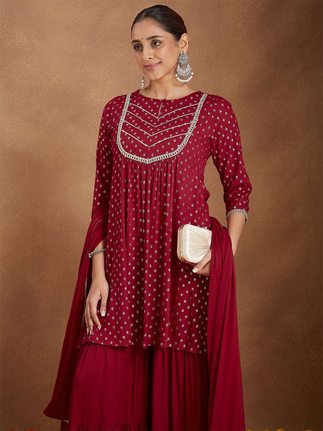 Maroon Rayon Sharara Set Sajnaa