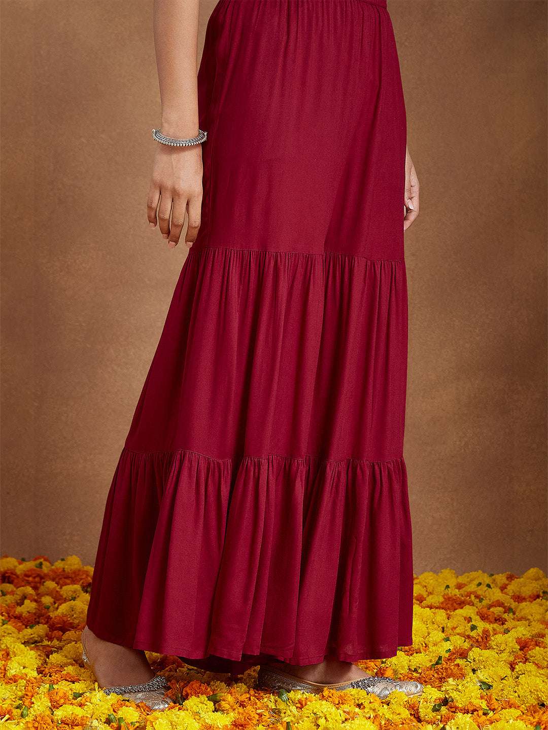 Maroon Rayon Sharara Set Sajnaa