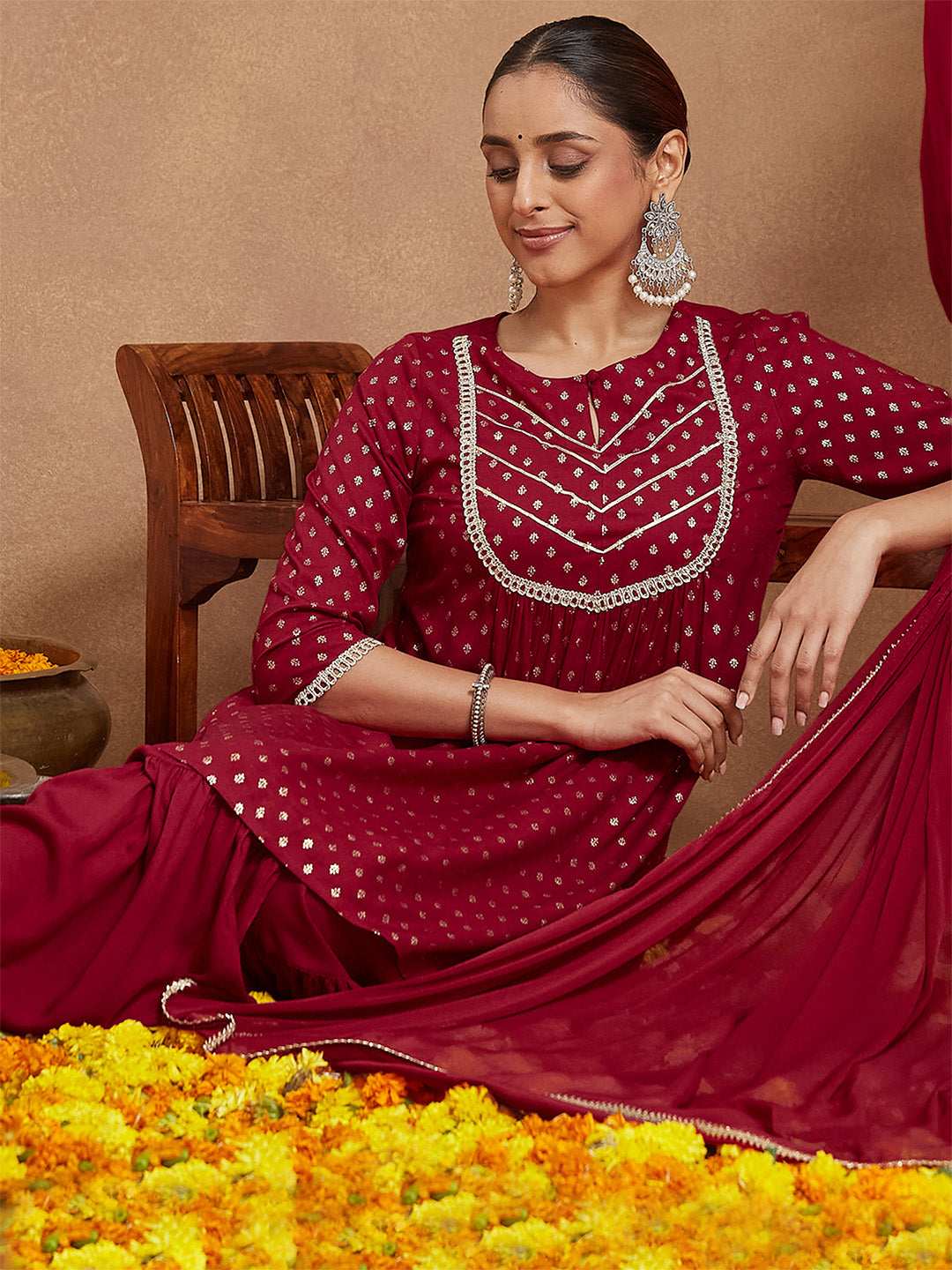 Maroon Rayon Sharara Set Sajnaa