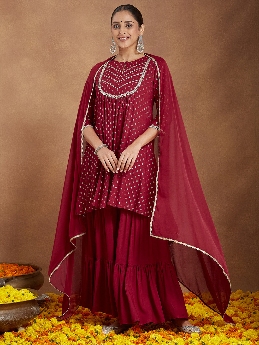 Maroon Rayon Sharara Set